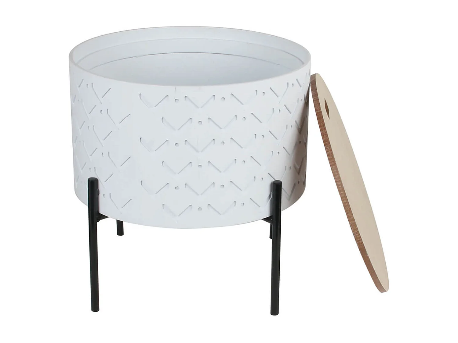 CORALLY - Table d'Appoint Ronde Blanche avec Coffre