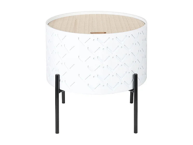 CORALLY - Table d'Appoint Ronde Blanche avec Coffre