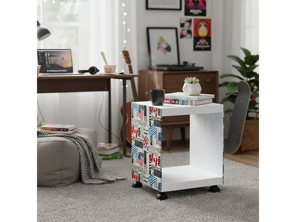 ISLA - Table d'appoint sur Roulettes Motif Drapeaux