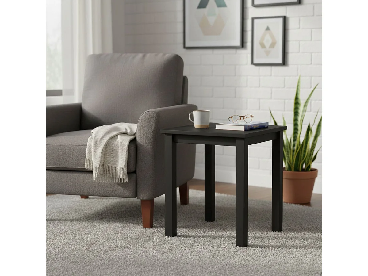 FLIX - Table d'Appoint Carrée Bois Massif Vernis Noir