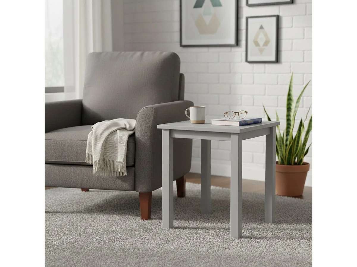 FLIX - Table d'Appoint Carrée Bois Massif Vernis Gris