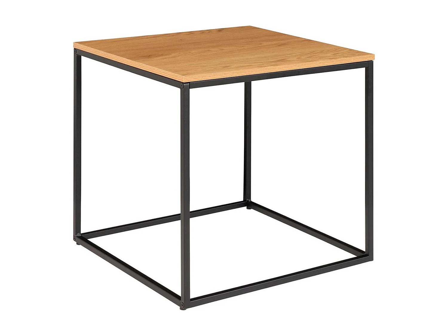 VOLLRAD - Bout de Canapé Carré Acier et Bois Aspect Naturel
