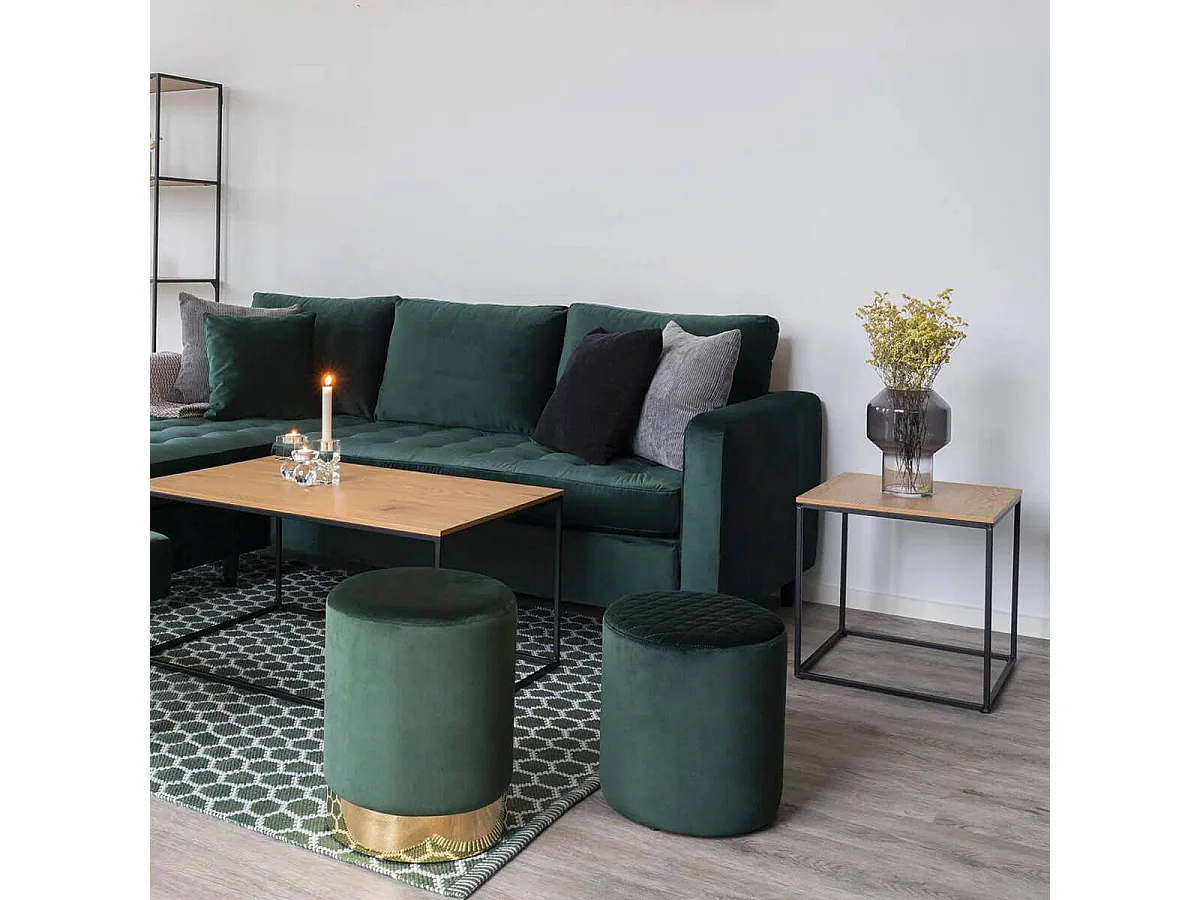 VOLLRAD - Bout de Canapé Carré Acier et Bois Aspect Naturel