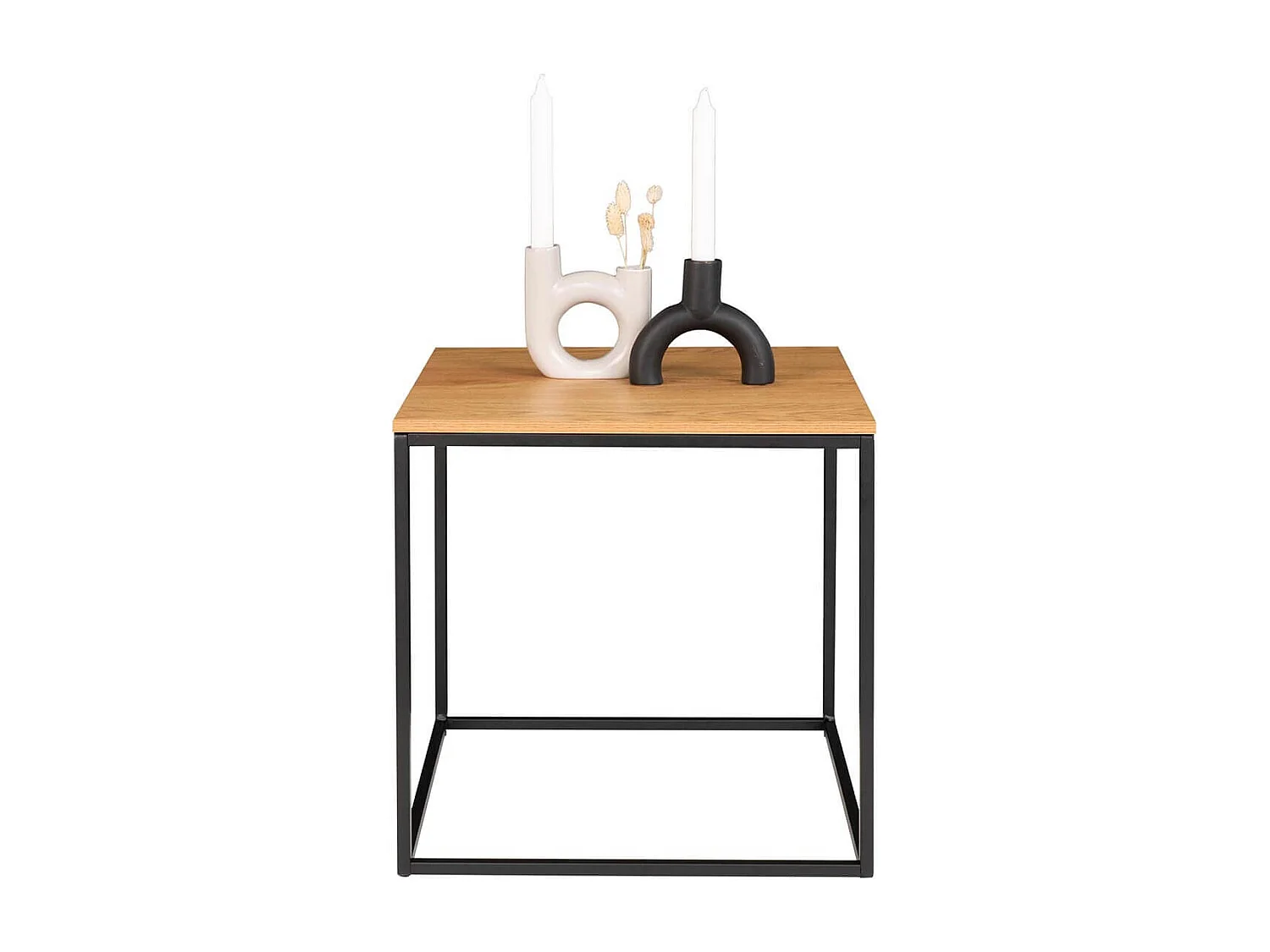 VOLLRAD - Bout de Canapé Carré Acier et Bois Aspect Naturel