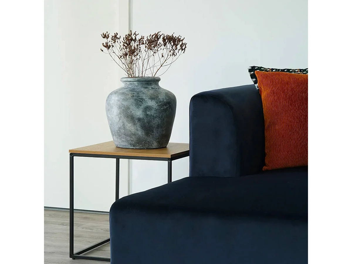 VOLLRAD - Bout de Canapé Carré Acier et Bois Aspect Naturel