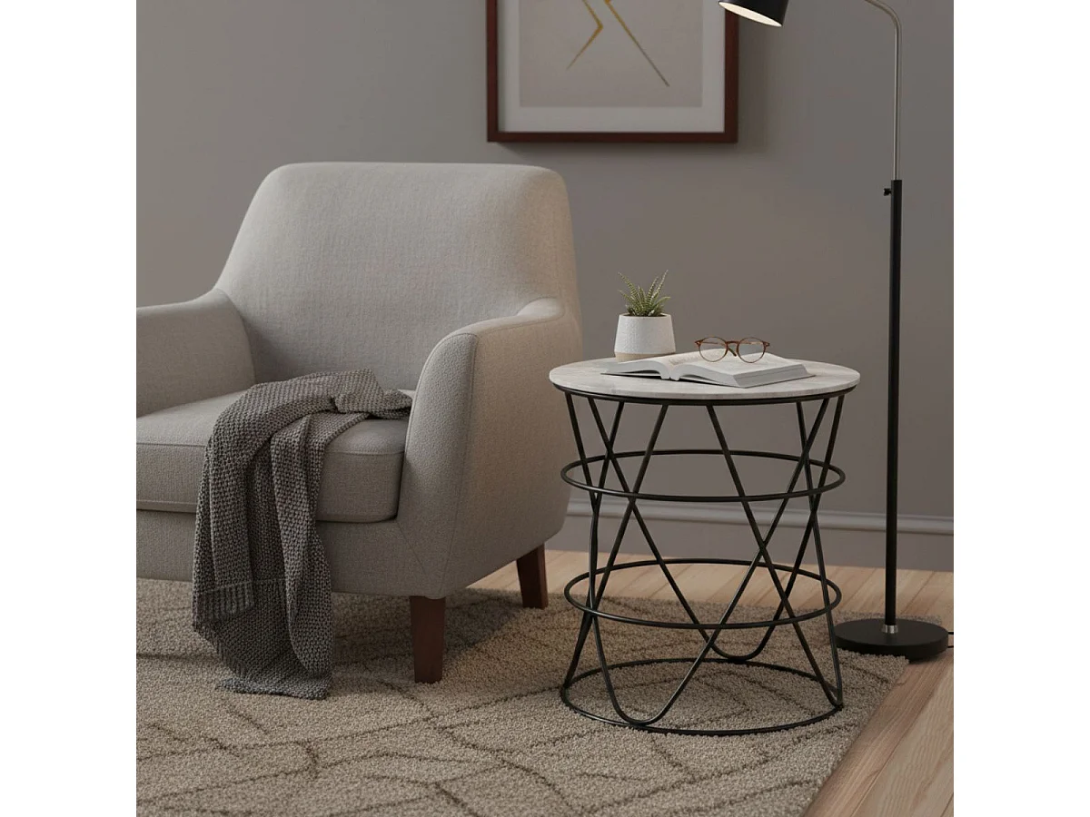 CATHLEEN - Bout de Canapé Rond Plateau Céramique