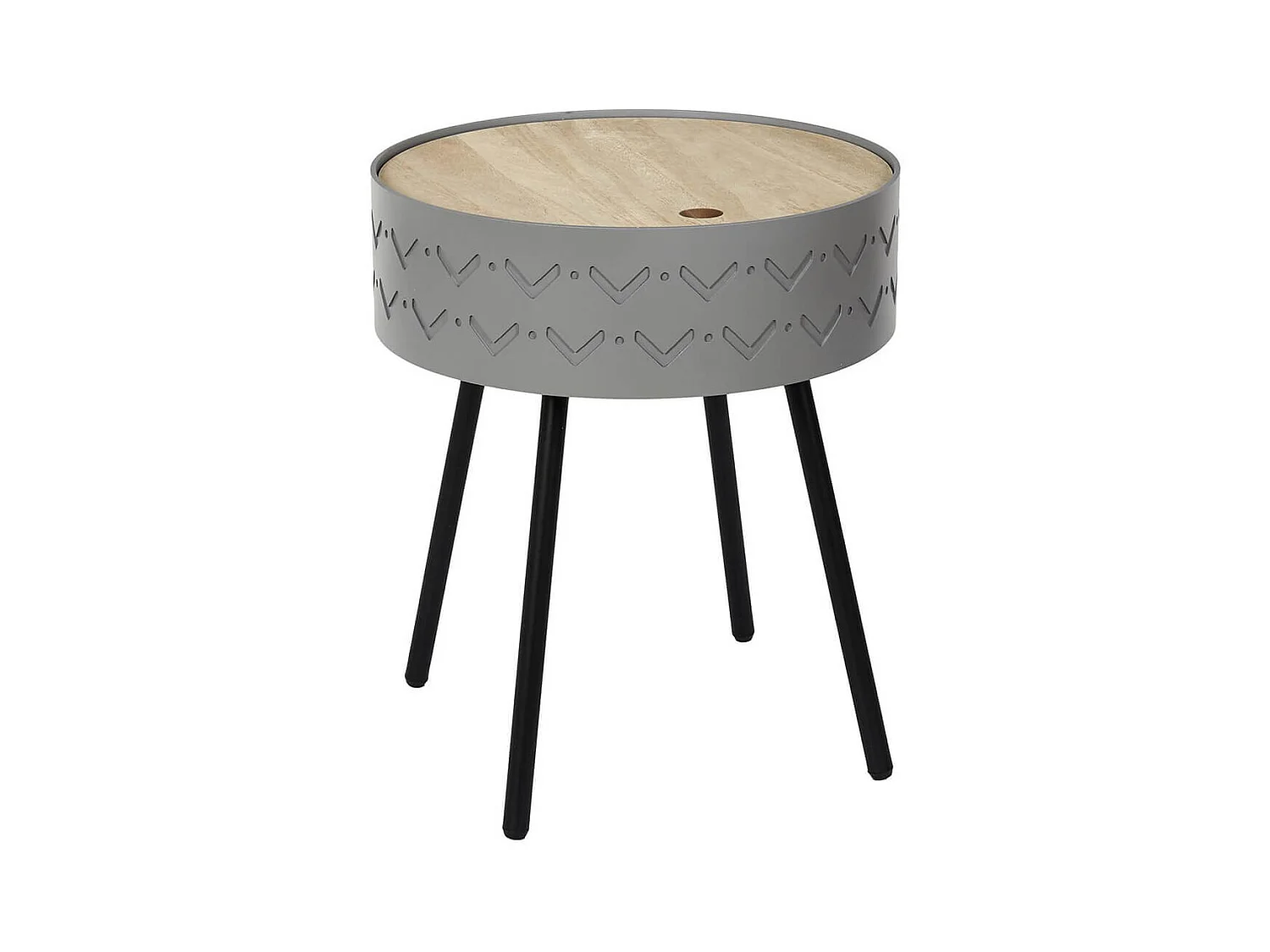 LILY - Table Coffre Grise Plateau Aspect Bois