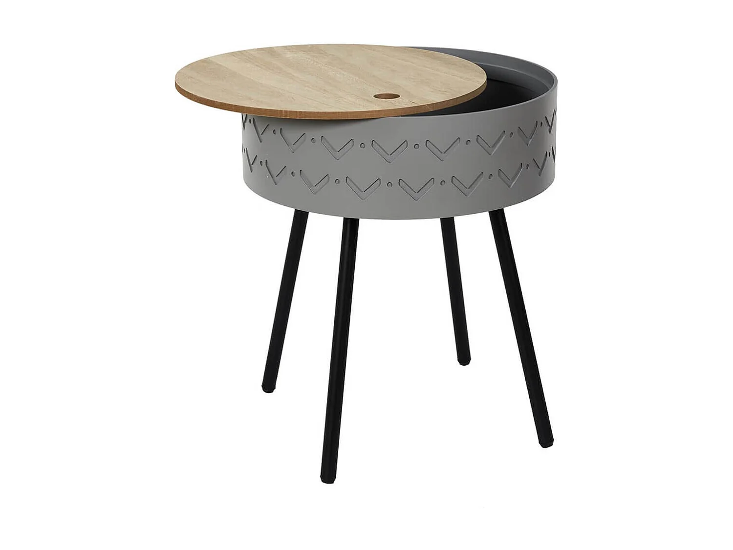 LILY - Table Coffre Grise Plateau Aspect Bois