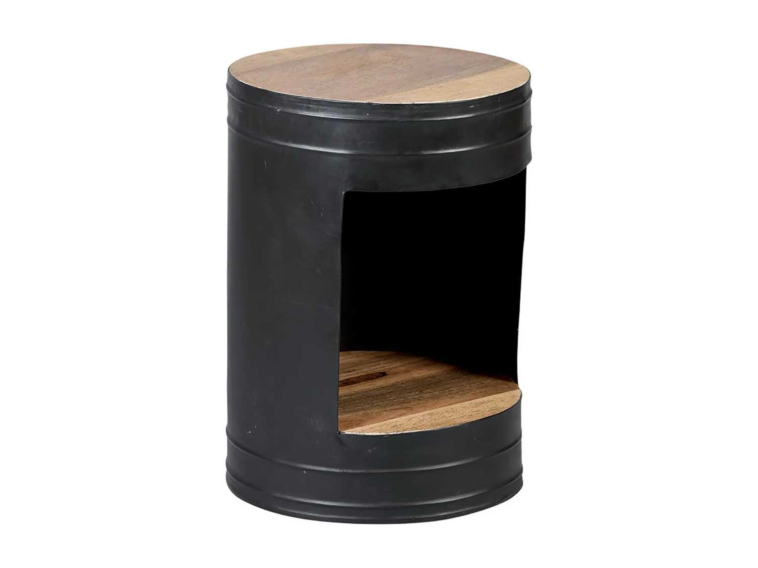 INDUS - Guéridon Rond Industriel en Acier avec Plateau en Bois de Palissandre