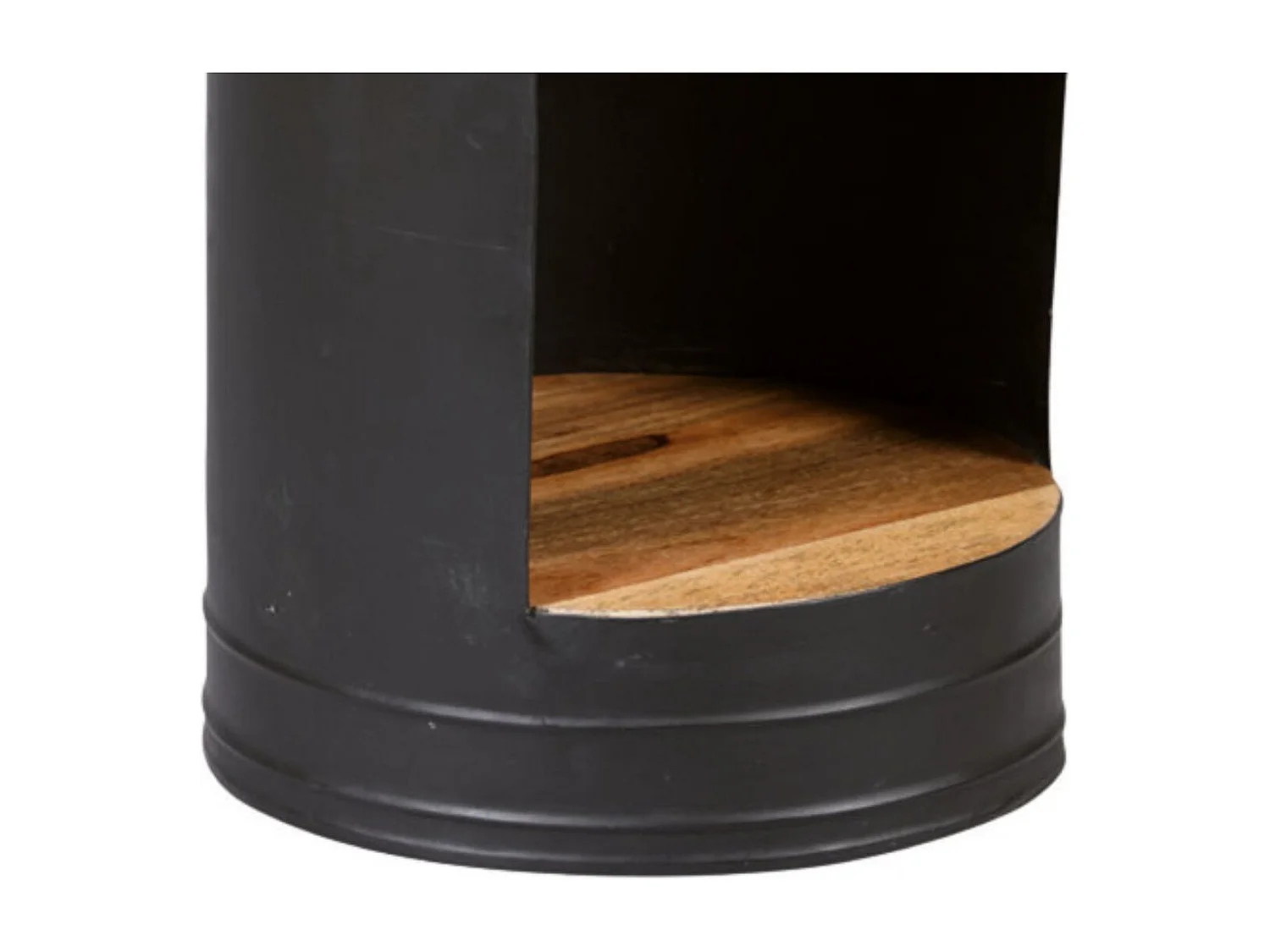 INDUS - Guéridon Rond Industriel en Acier avec Plateau en Bois de Palissandre