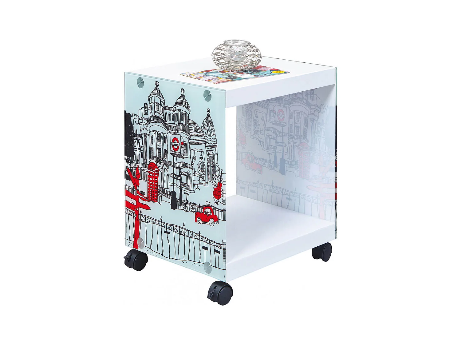 ISLA - Table d'Appoint sur Roulettes Motif Londres
