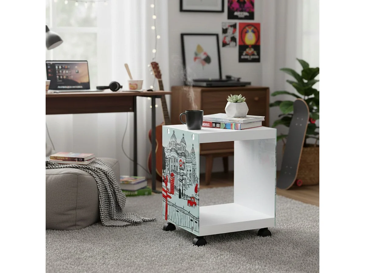 ISLA - Table d'Appoint sur Roulettes Motif Londres