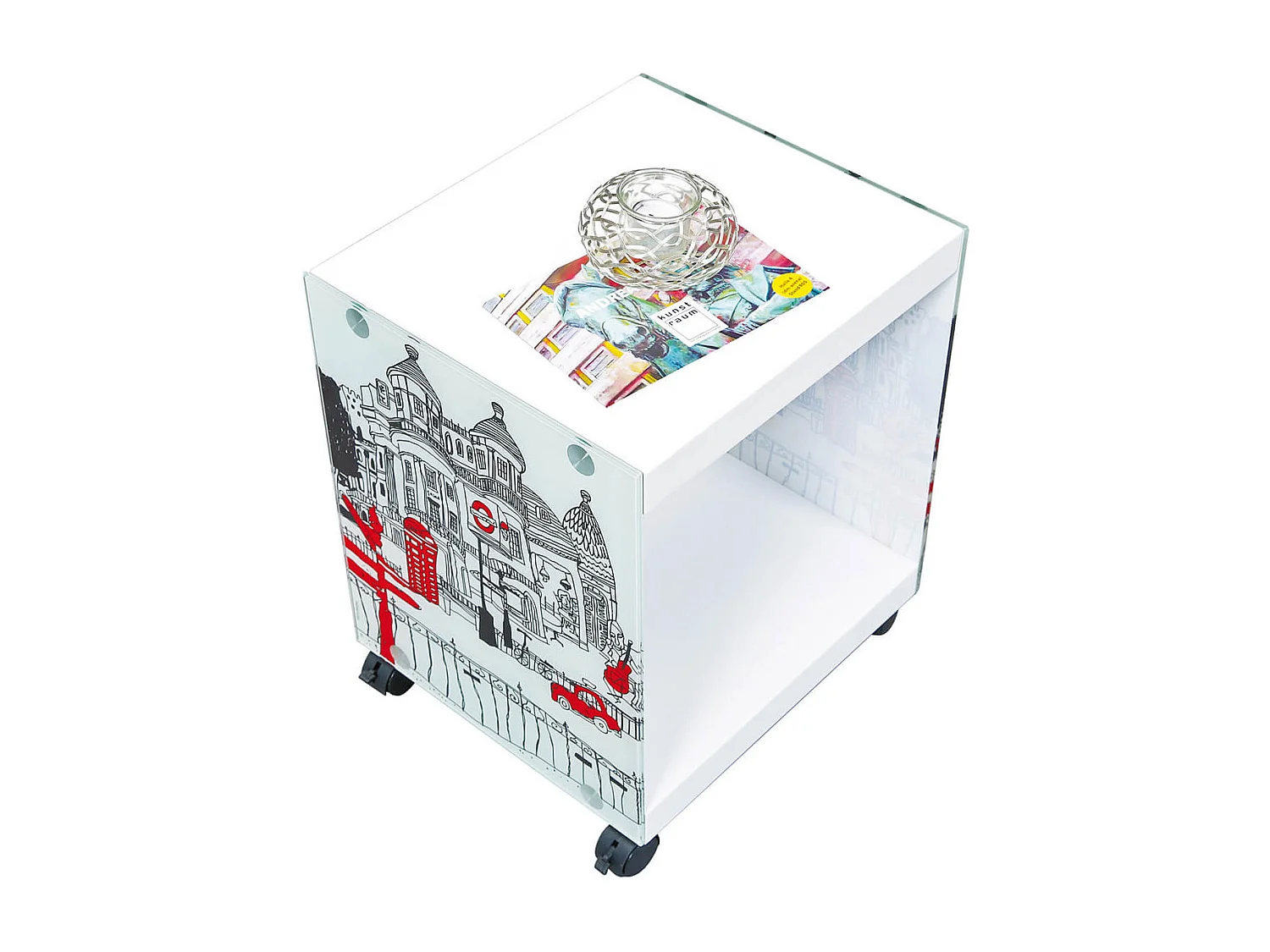 ISLA - Table d'Appoint sur Roulettes Motif Londres