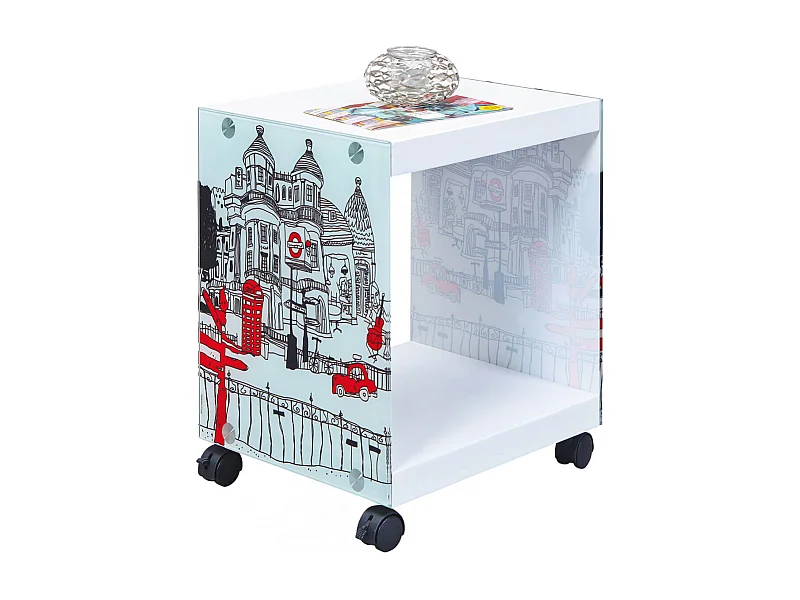 ISLA - Table d'Appoint sur Roulettes Motif Londres