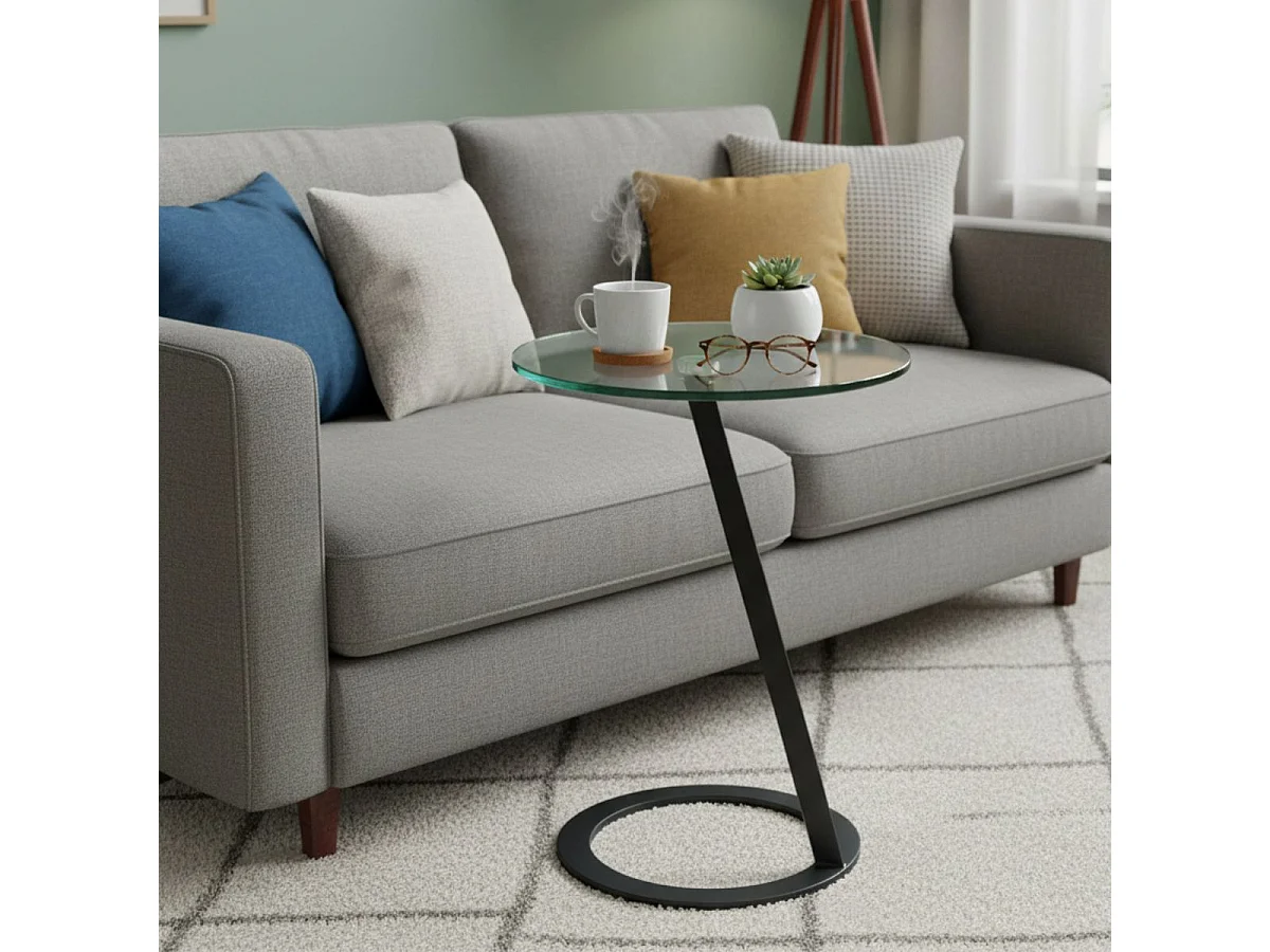 DRAKE - Table d'Appoint Design Plateau Verre Trempé