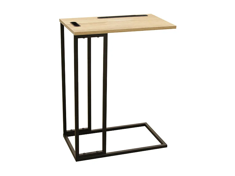 TANISHA - Tablette d'Appoint Métal Noir et Imitation Bois