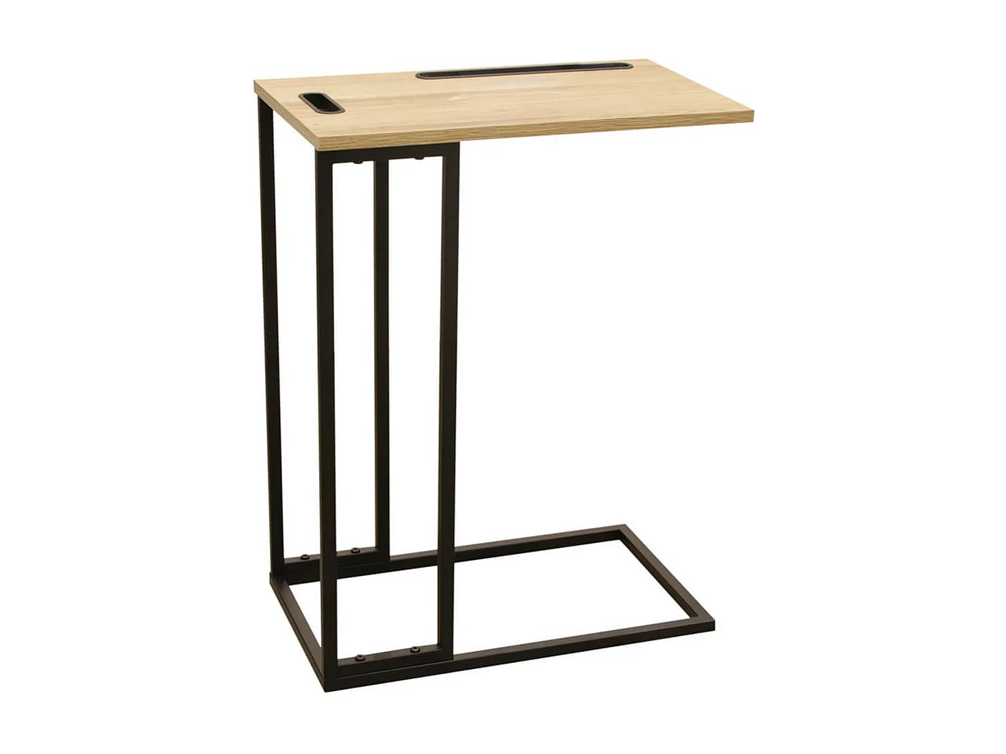 TANISHA - Tablette d'Appoint Métal Noir et Imitation Bois