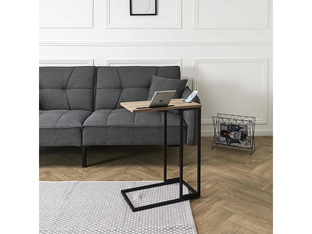 TANISHA - Tablette d'Appoint Métal Noir et Imitation Bois