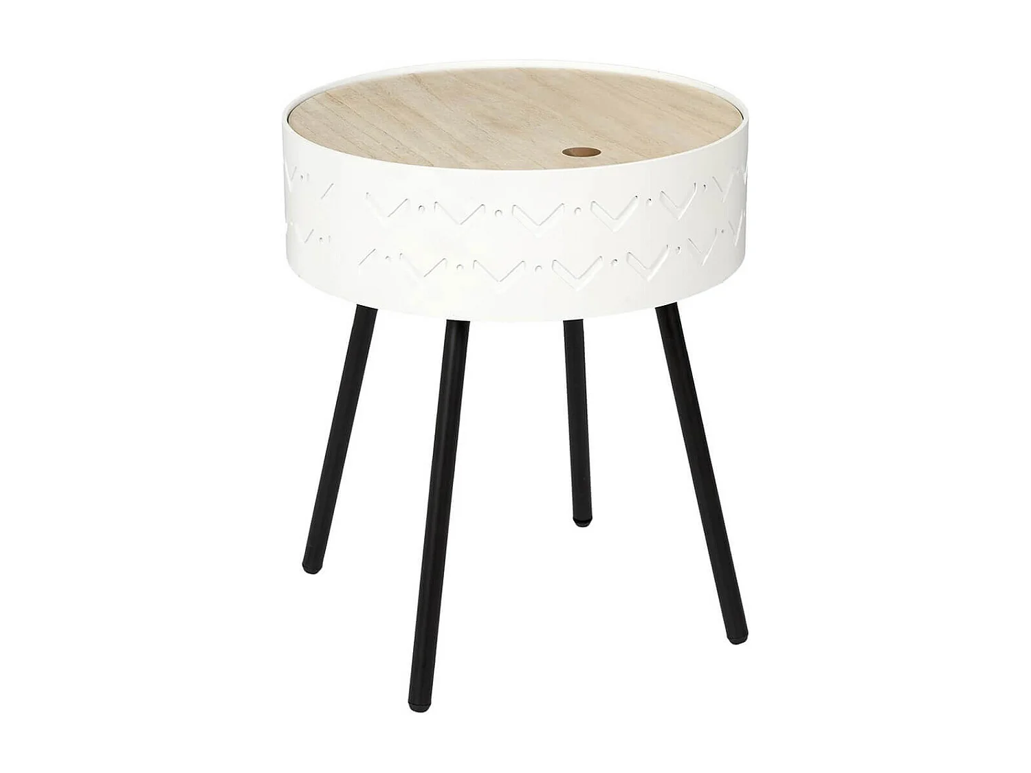 LILY - Table Coffre Blanche Plateau Aspect Bois