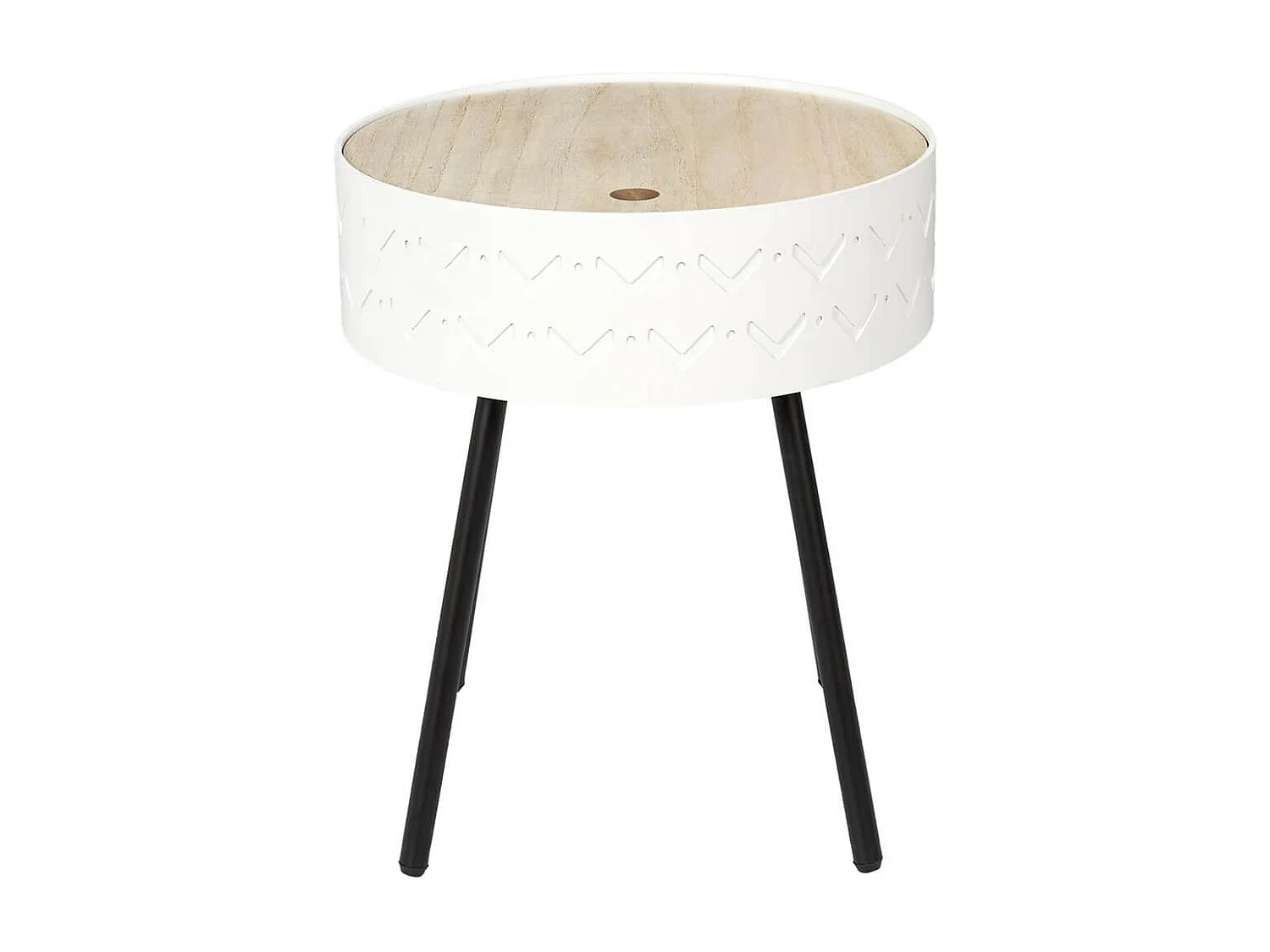 LILY - Table Coffre Blanche Plateau Aspect Bois