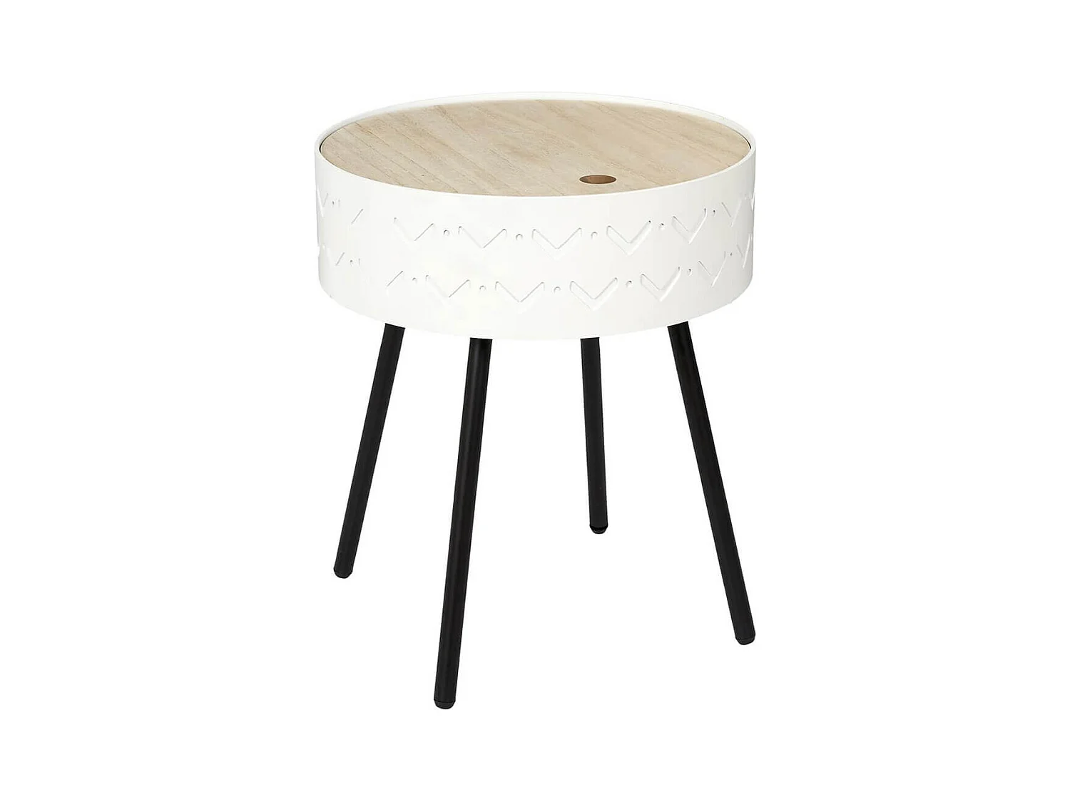 LILY - Table Coffre Blanche Plateau Aspect Bois