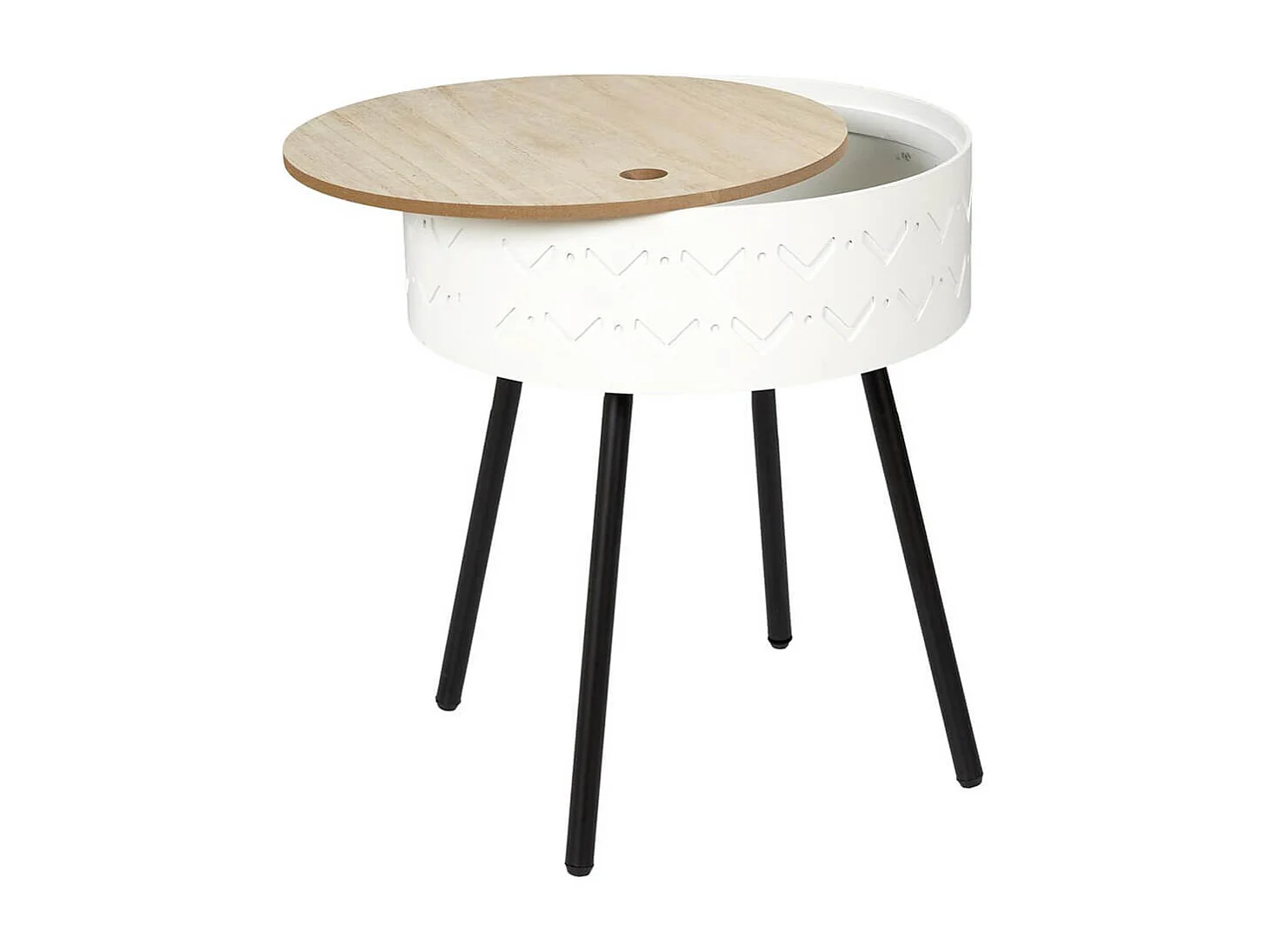 LILY - Table Coffre Blanche Plateau Aspect Bois
