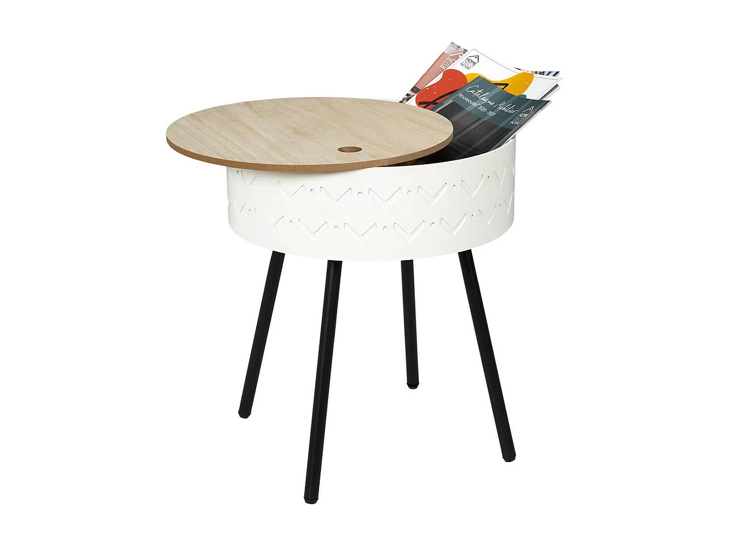 LILY - Table Coffre Blanche Plateau Aspect Bois