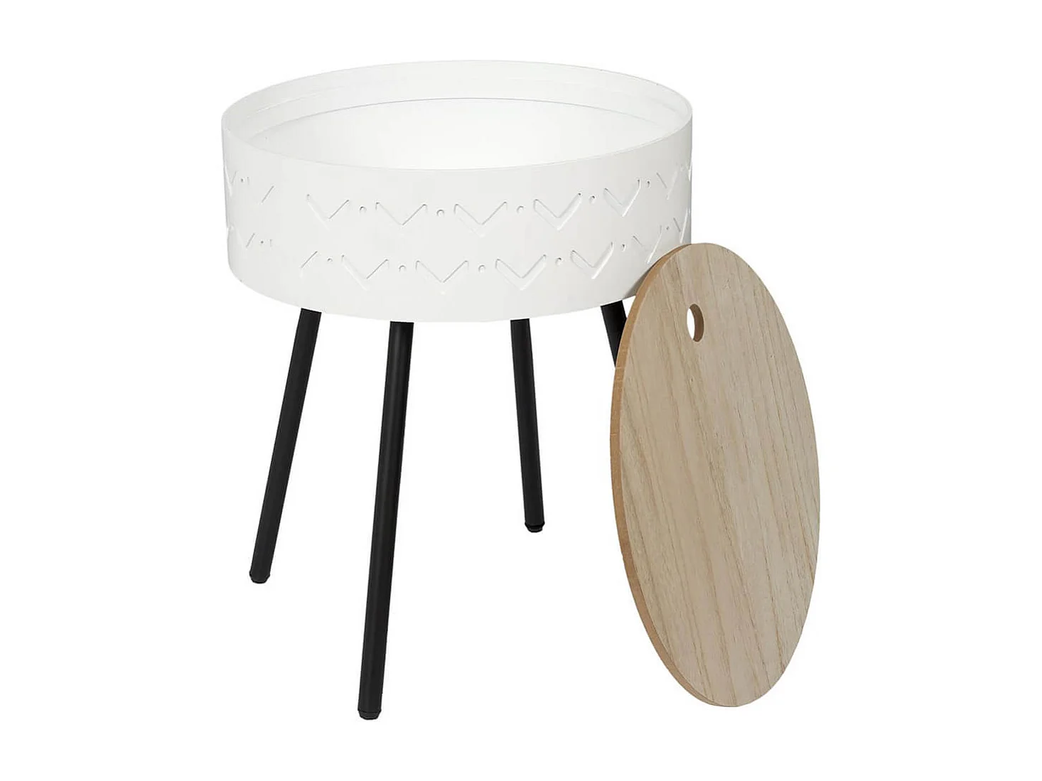 LILY - Table Coffre Blanche Plateau Aspect Bois