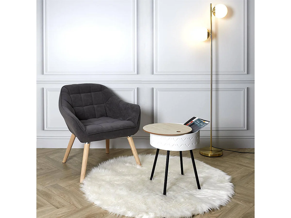 LILY - Table Coffre Blanche Plateau Aspect Bois