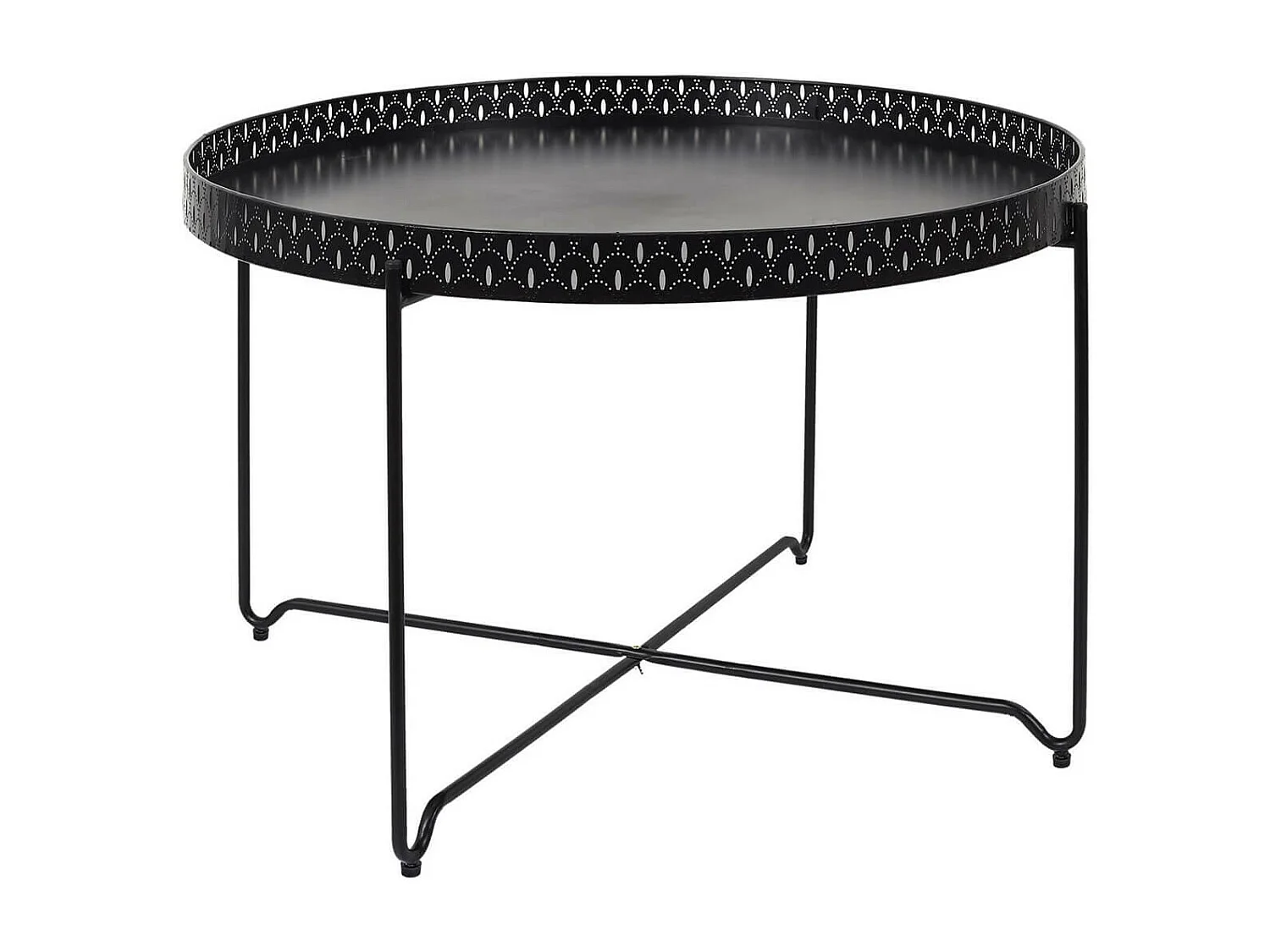 PLATO - Table d'Appoint Noire Plateau Rond 78cm