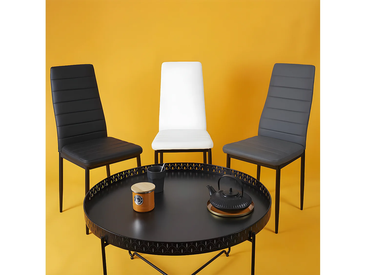 PLATO - Table d'Appoint Noire Plateau Rond 78cm