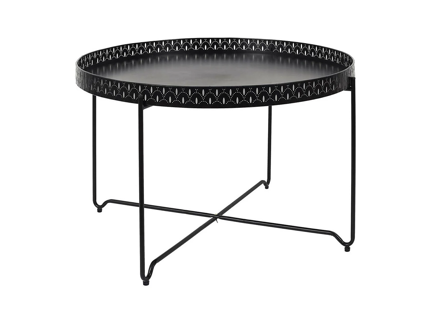 PLATO - Table d'Appoint Noire Plateau Rond 78cm