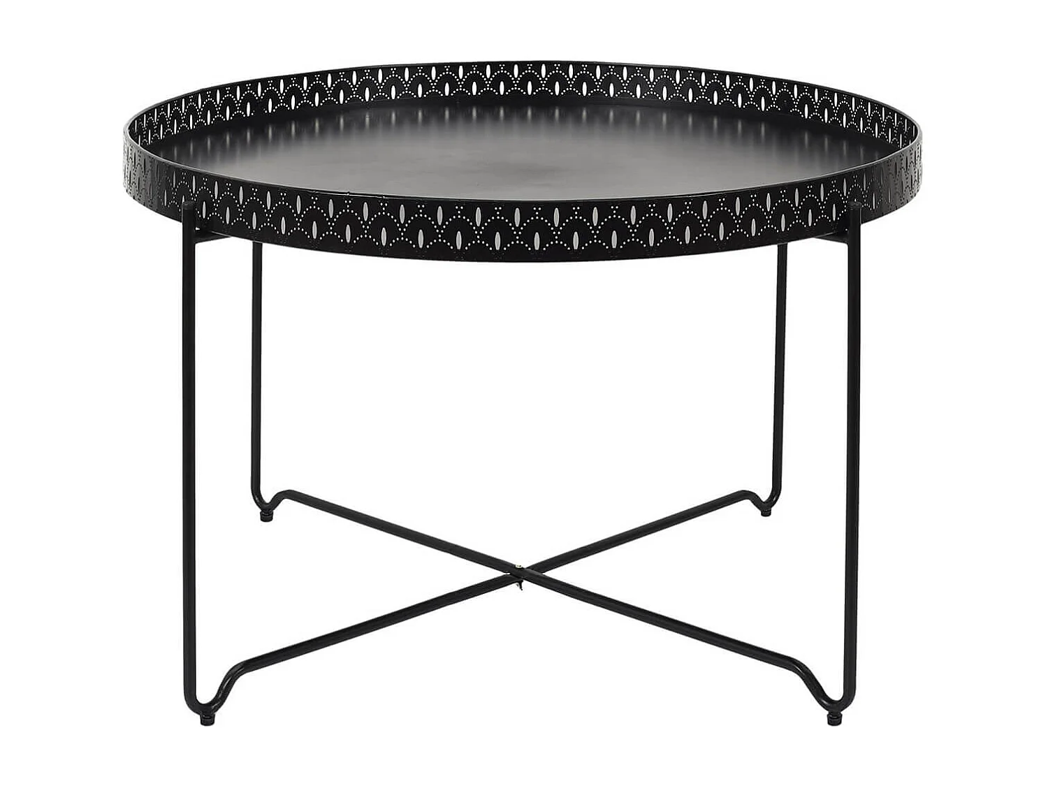 PLATO - Table d'Appoint Noire Plateau Rond 78cm