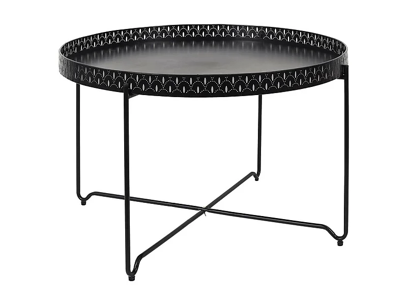 PLATO - Table d'Appoint Noire Plateau Rond 78cm