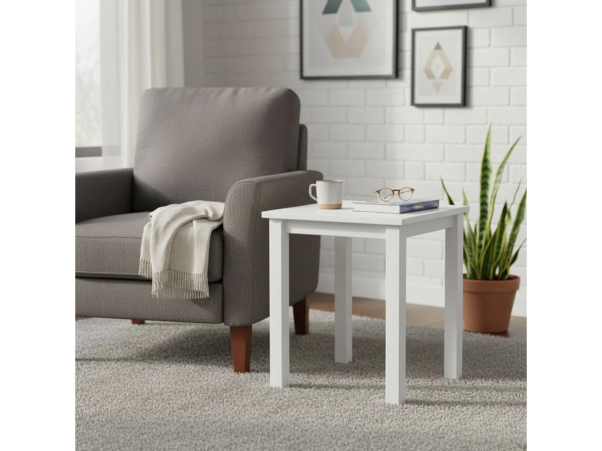 FLIX - Table d'Appoint Carrée Bois Massif Vernis Blanc