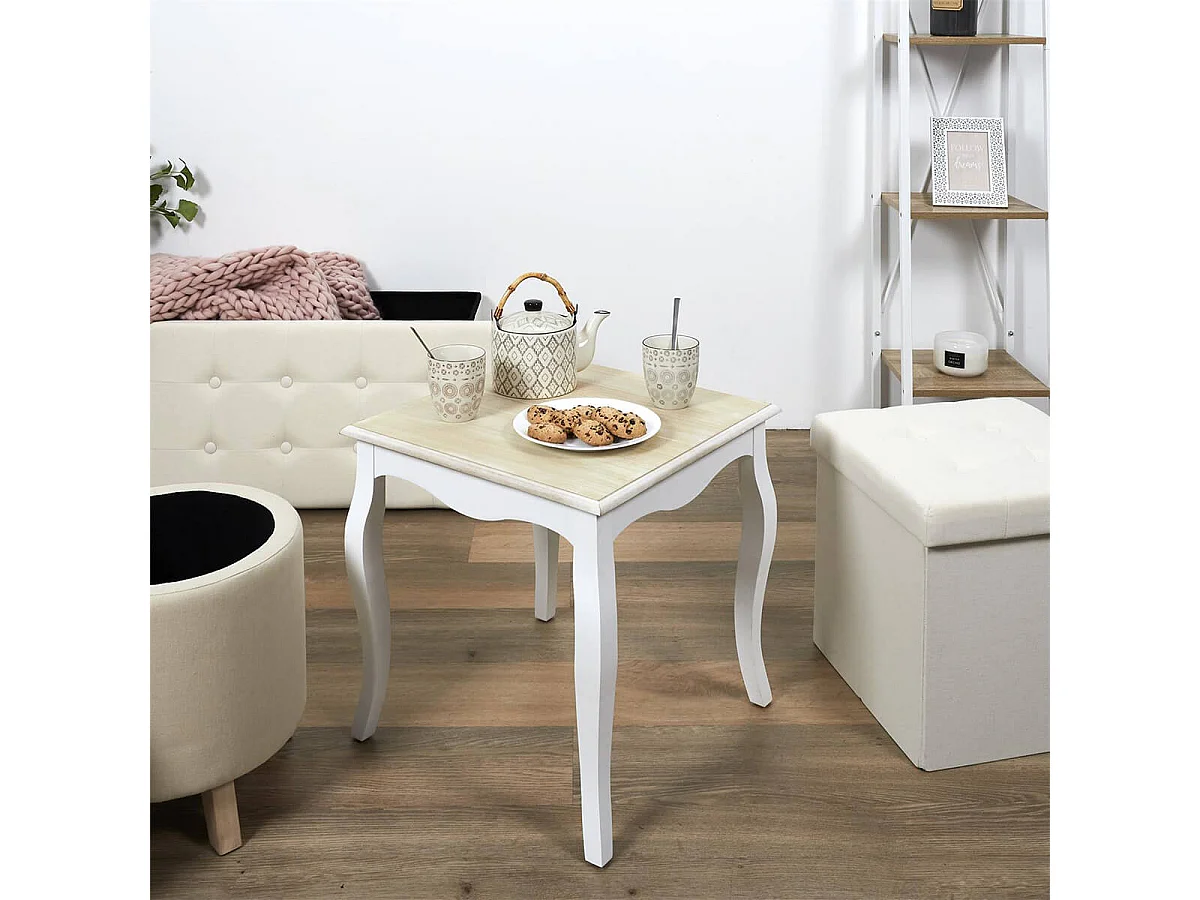 CLEMENCE - Table d'Appoint Blanche Plateau Effet Bois