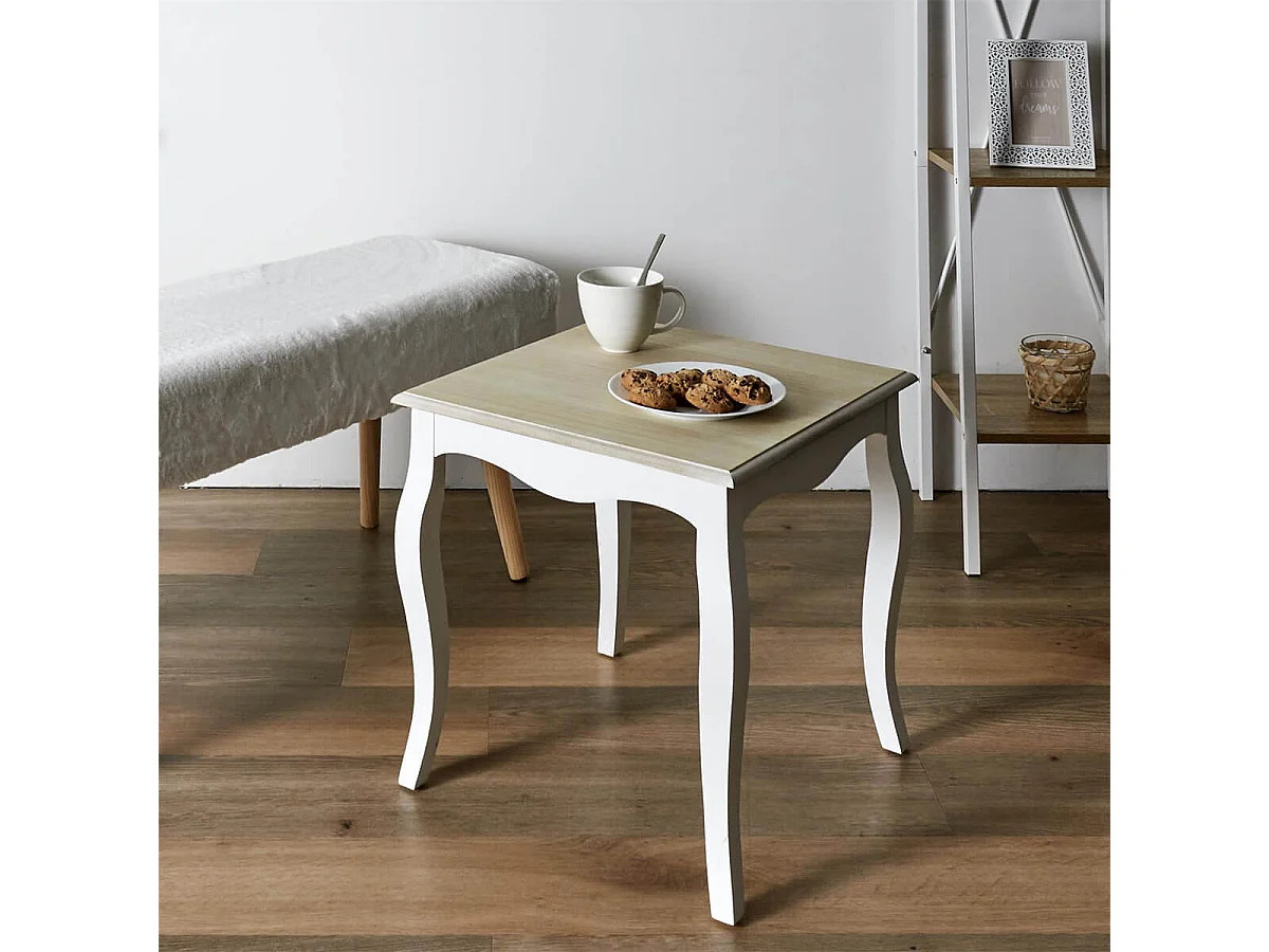 CLEMENCE - Table d'Appoint Blanche Plateau Effet Bois