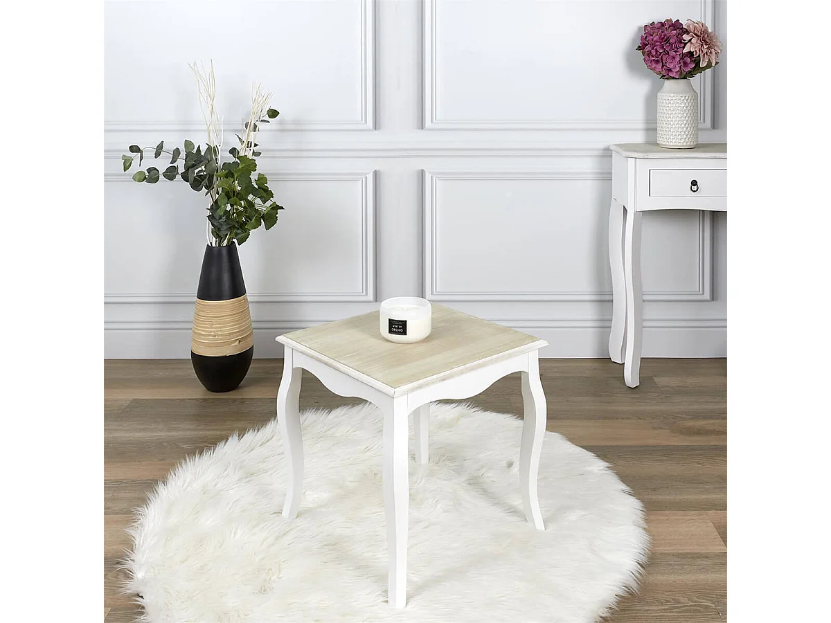 CLEMENCE - Table d'Appoint Blanche Plateau Effet Bois