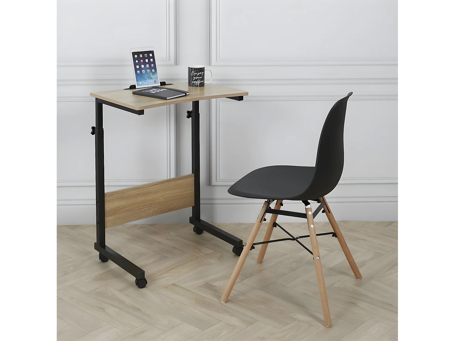 THOMAS - Table d'Appoint à Hauteur Réglable Effet Bois