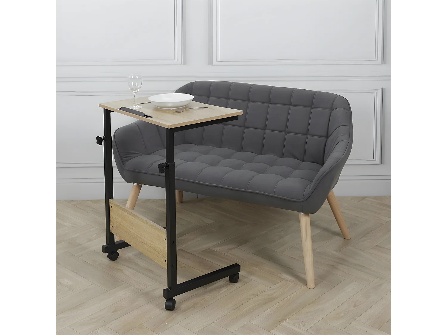 THOMAS - Table d'Appoint à Hauteur Réglable Effet Bois