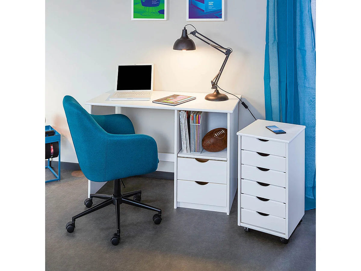 SYDNEY - Caisson 6 Tiroirs Bois Massif Vernis Blanc