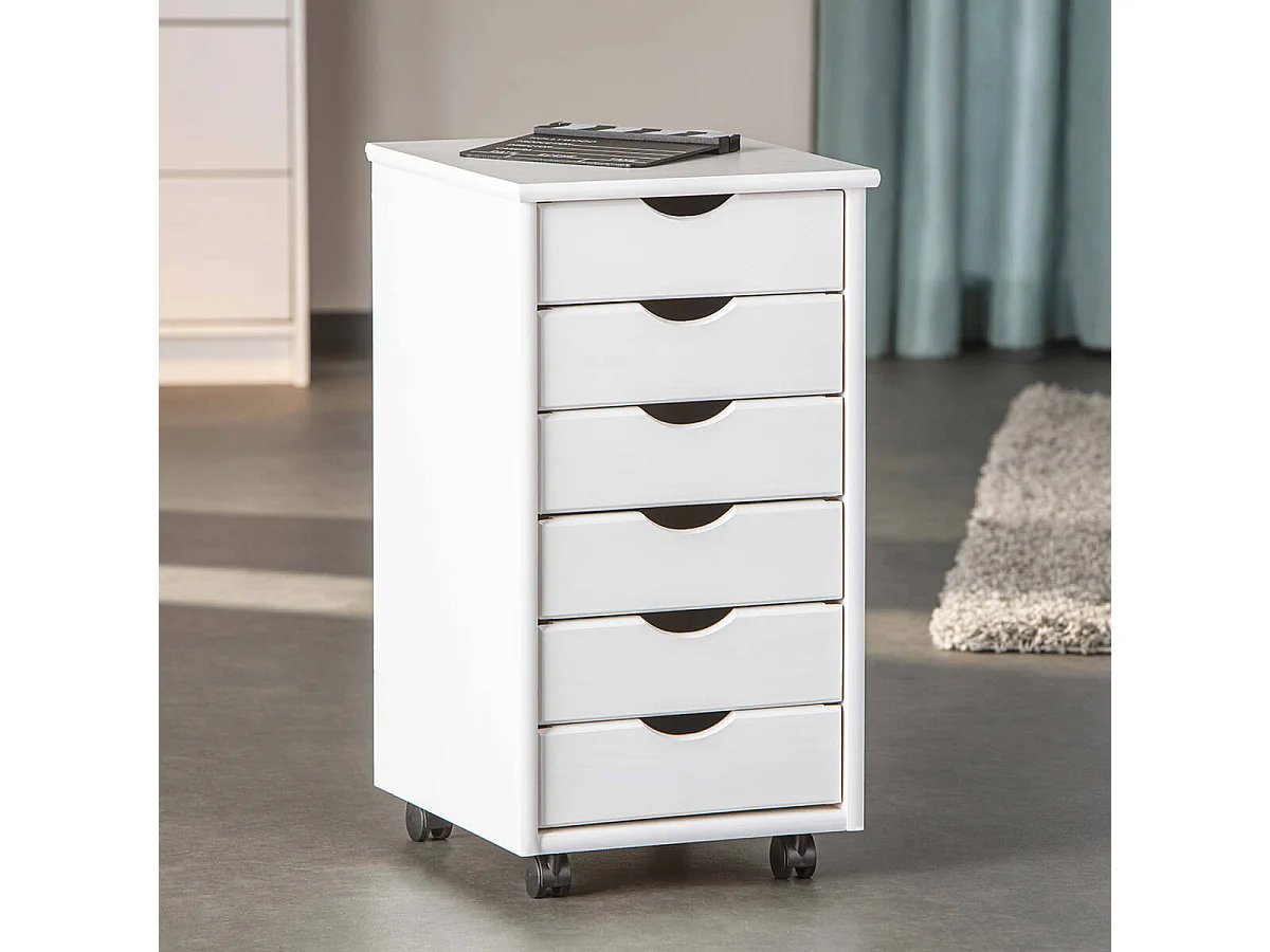 SYDNEY - Caisson 6 Tiroirs Bois Massif Vernis Blanc