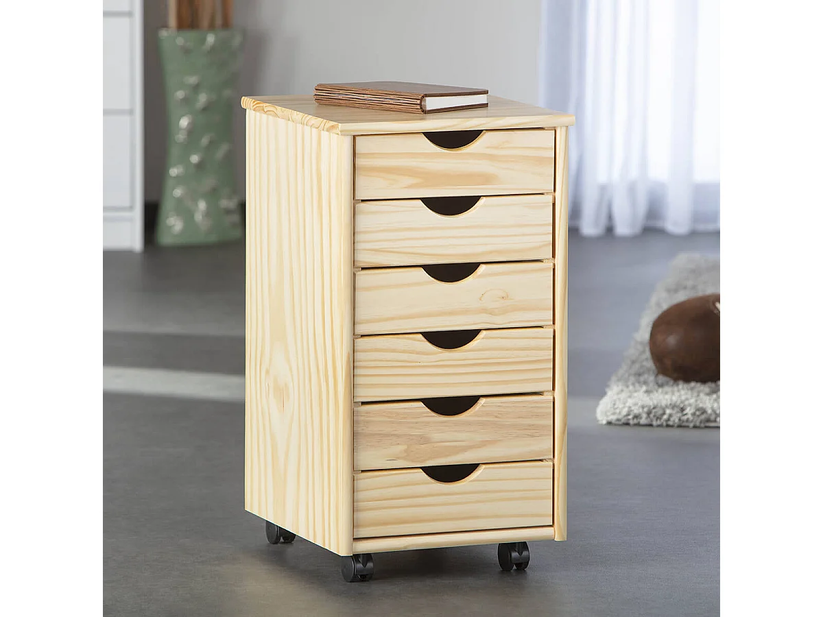 OLIVER - Caisson 6 Tiroirs Bois Massif Naturel