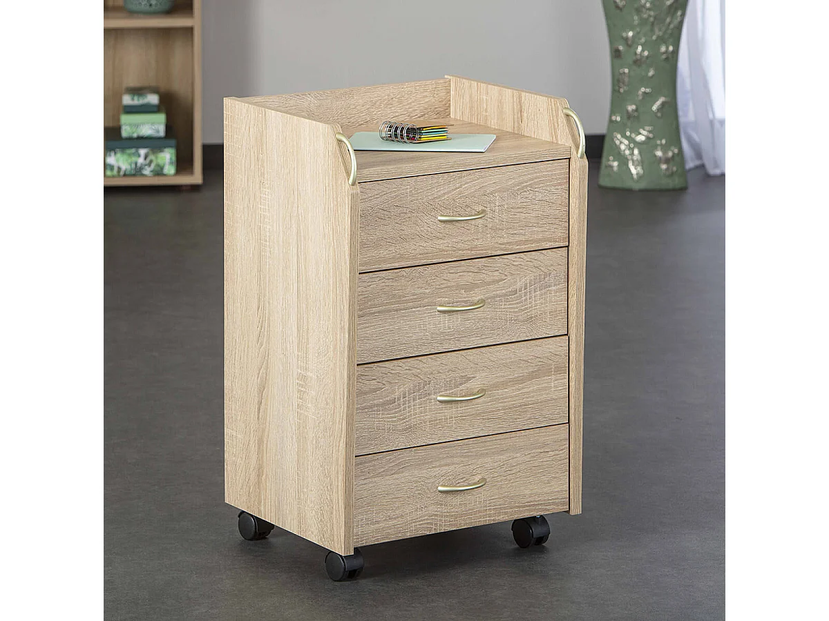 ERSOY - Caisson 4 Tiroirs sur Roulettes Aspect Chêne