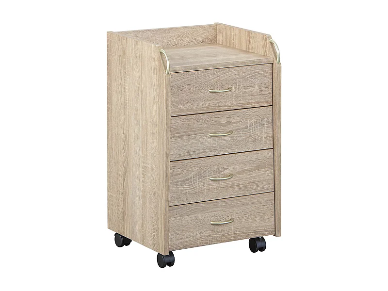 ERSOY - Caisson 4 Tiroirs sur Roulettes Aspect Chêne