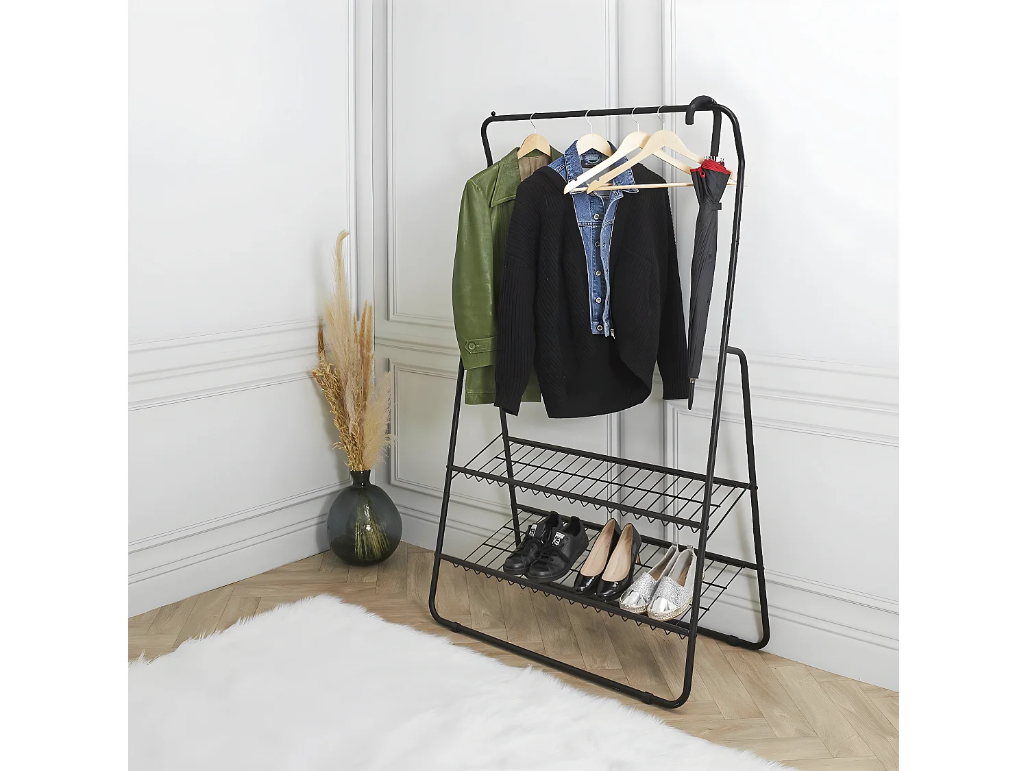 VETIS - Portant à Etagères Métallique Noir