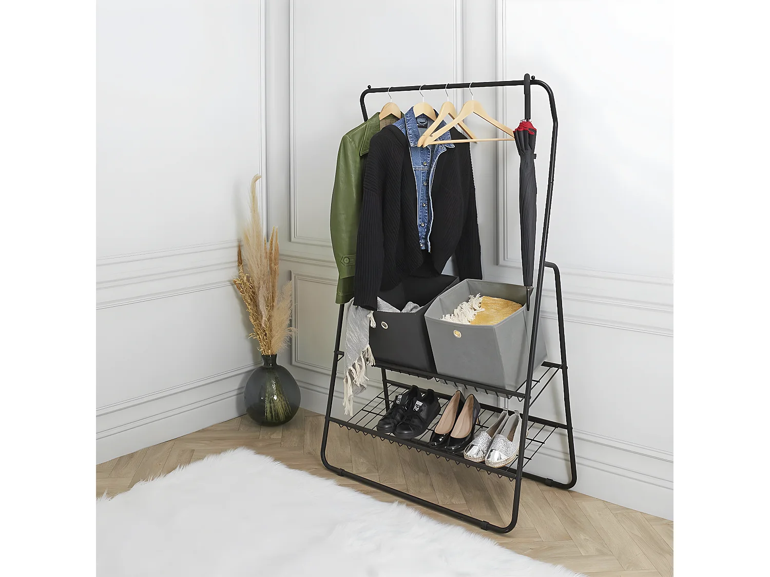 VETIS - Portant à Etagères Métallique Noir