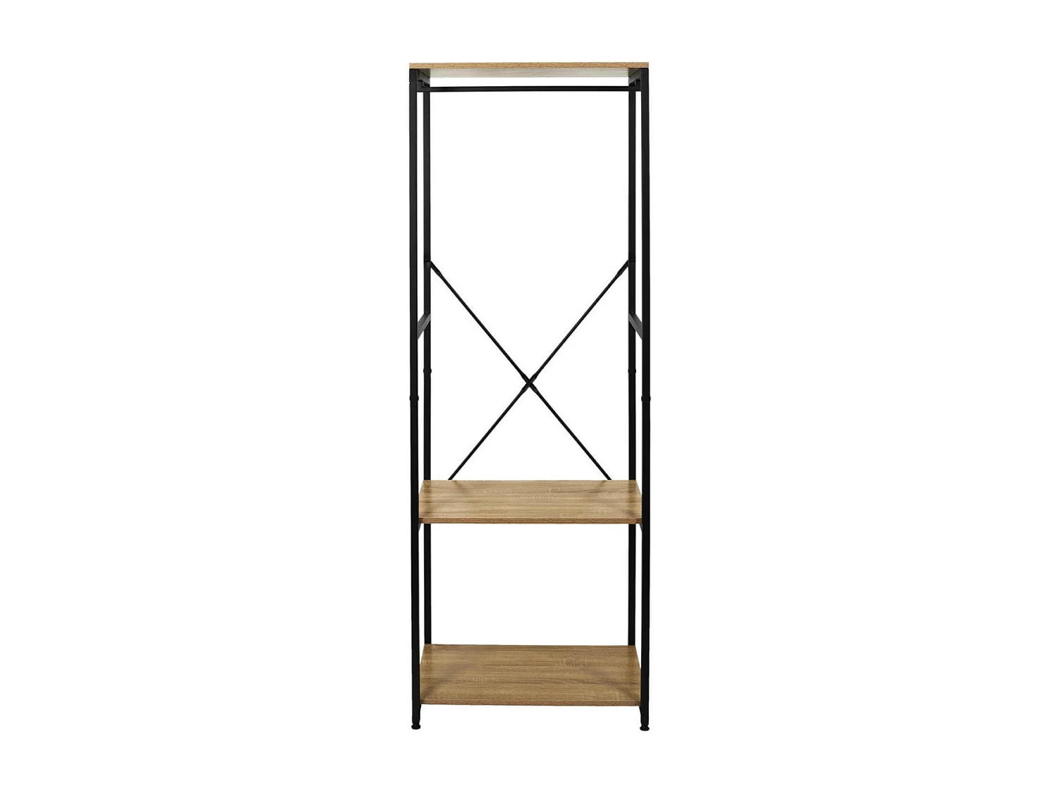 STAVI - Portant avec Etagères Métal Noir Plateaux Effet Bois