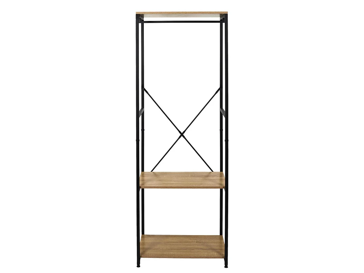 STAVI - Portant avec Etagères Métal Noir Plateaux Effet Bois