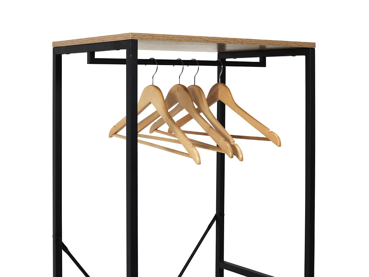 STAVI - Portant avec Etagères Métal Noir Plateaux Effet Bois